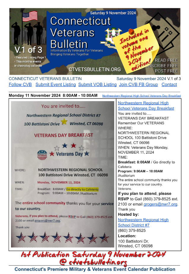 Northwestern Regional High School Veterans Day Breakfast