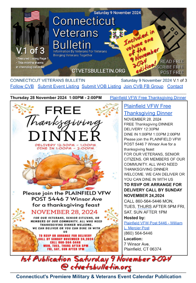 Plainfield VFW Free Thanksgiving Dinner