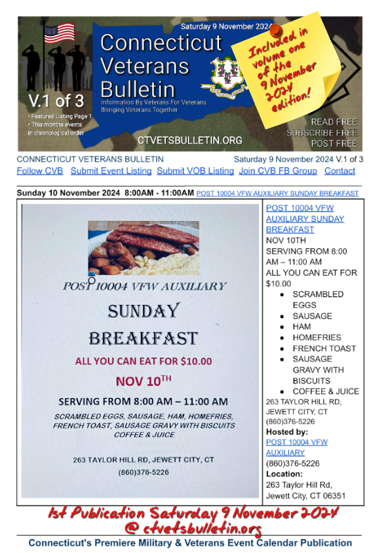 POST 10004 VFW AUXILIARY SUNDAY BREAKFAST