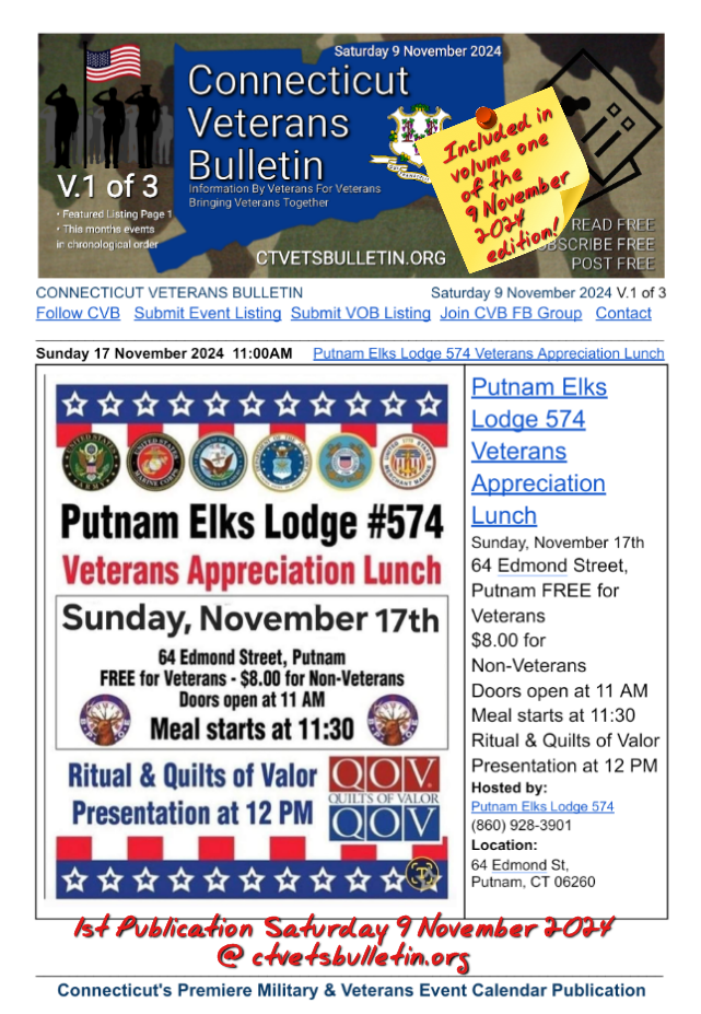 Putnam Elks Lodge 574 Veterans Appreciation Lunch