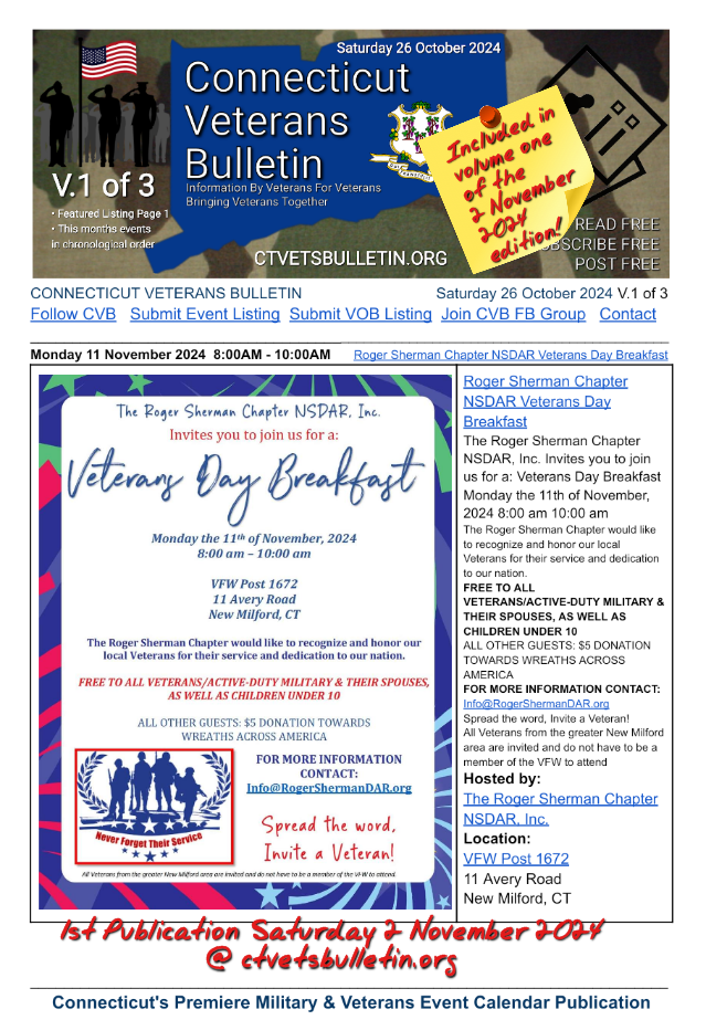 Roger Sherman Chapter NSDAR Veterans Day Breakfast