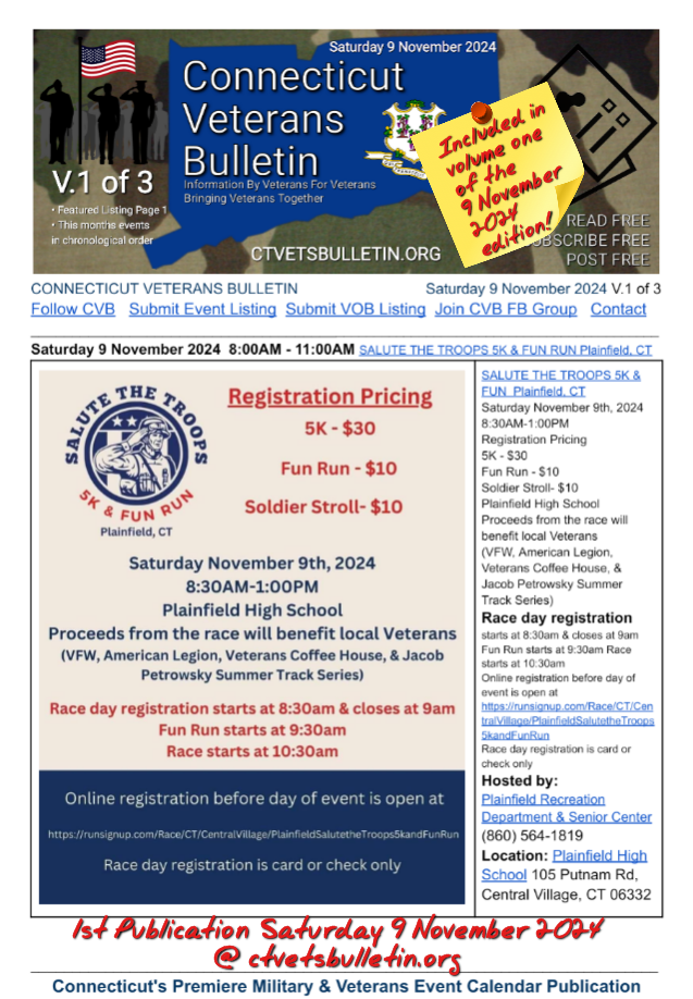 SALUTE THE TROOPS 5K & FUN Plainfield, CT