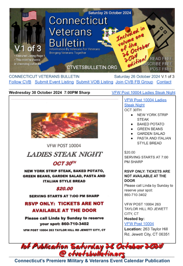 VFW Post 10004 Ladies Steak Night