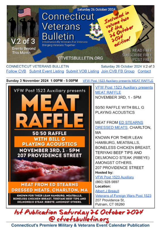 VFW Post 1523 Auxiliary presents MEAT RAFFLE
