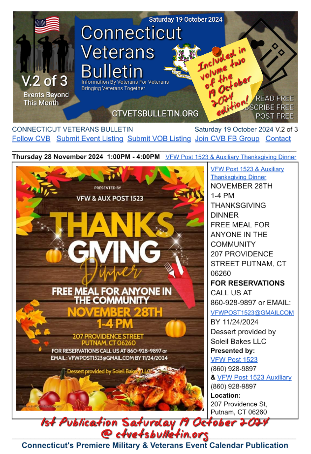 VFW Post 1523 & Auxiliary Thanksgiving Dinner