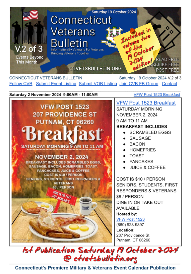 VFW Post 1523 Breakfast 2 November 2024