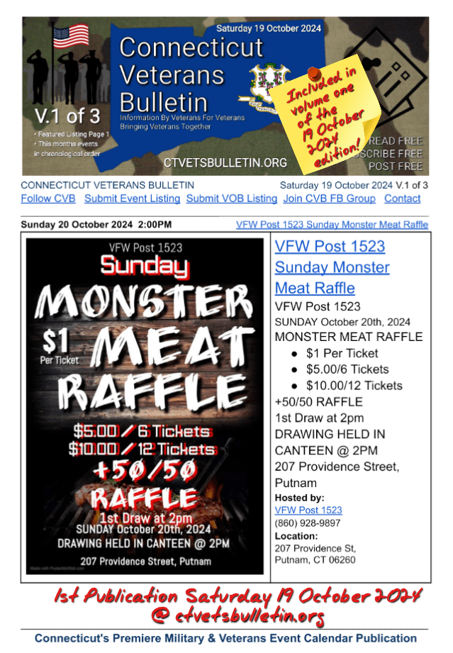 VFW Post 1523 Sunday Monster Meat Raffle 20 October 2024