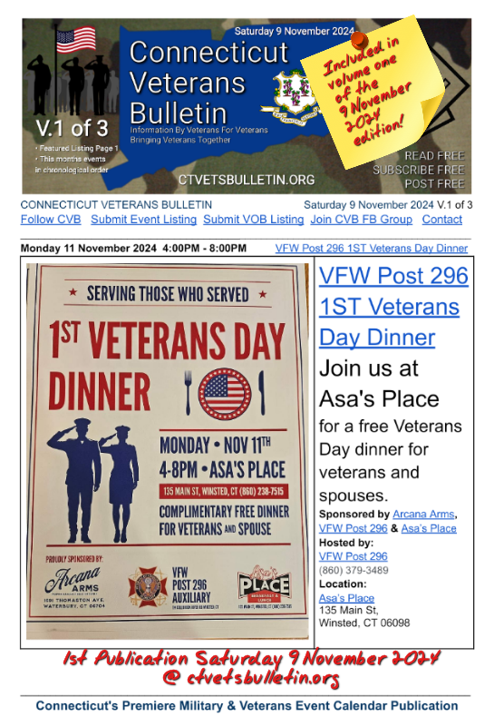 VFW Post 296 1ST Veterans Day Dinner