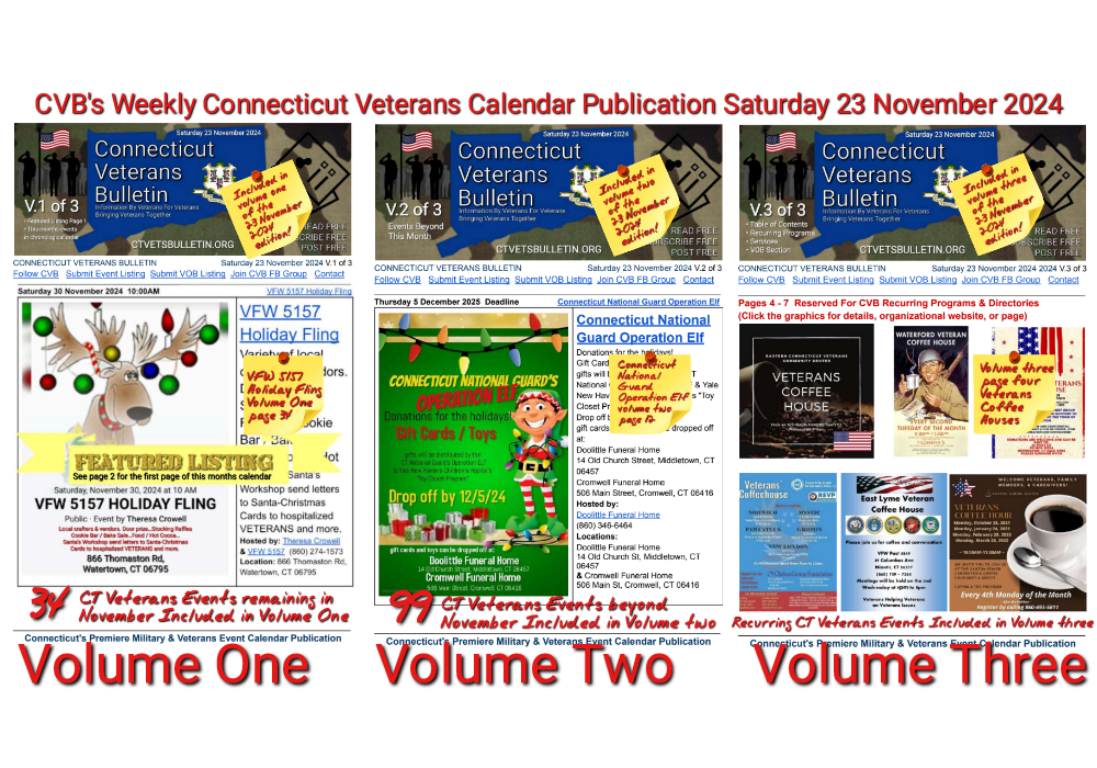 CVB's Weekly Connecticut Veterans Calendar Publication Saturday 23 November 2024 featured image