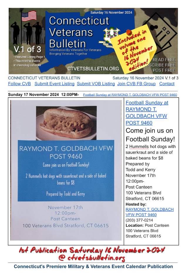 Football Sunday at RAYMOND T. GOLDBACH VFW POST 9460