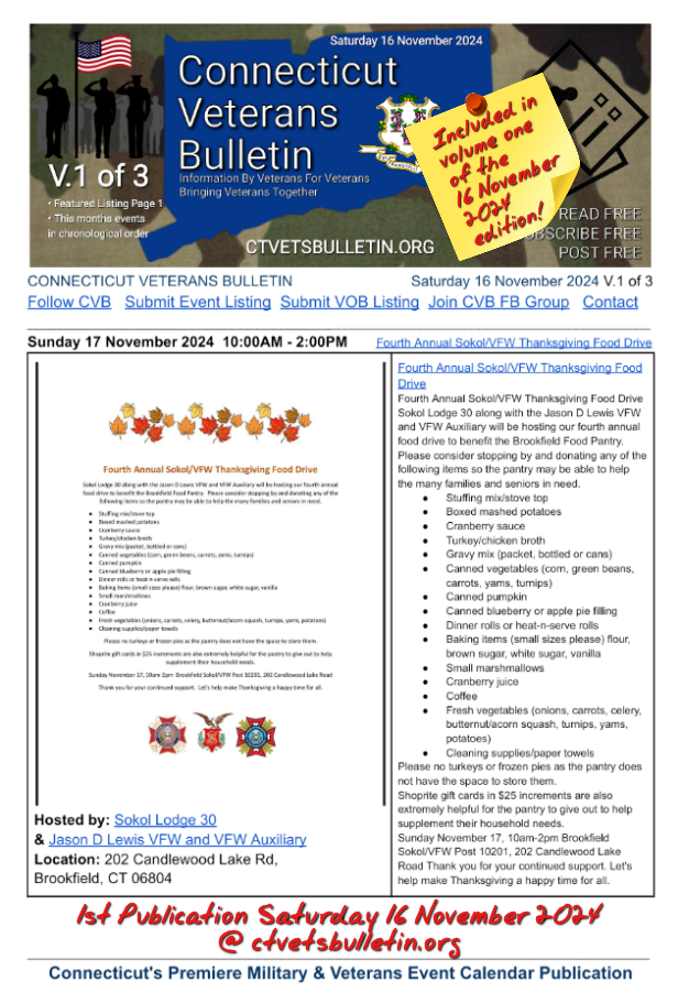 Fourth Annual Sokol-VFW Thanksgiving Food Drive