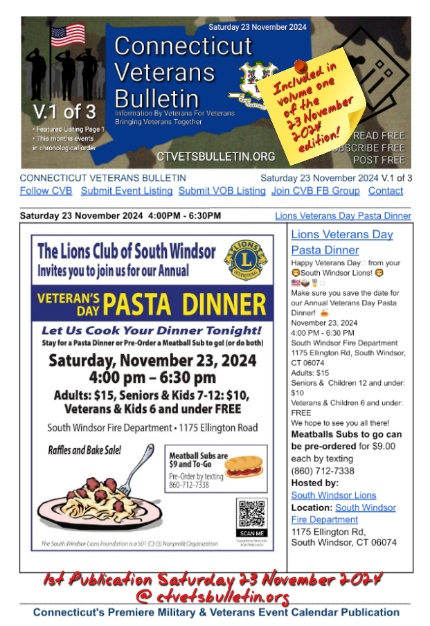 Lions Veterans Day Pasta Dinner