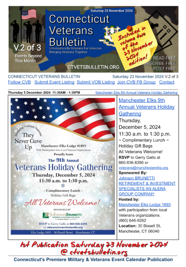 Manchester Elks 9th Annual Veterans Holiday Gathering