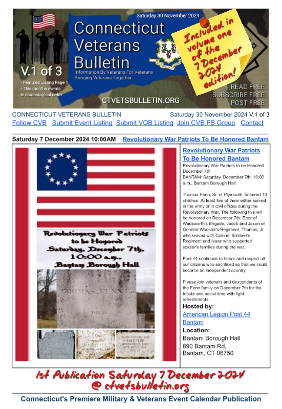 Revolutionary War Patriots To Be Honored Bantam