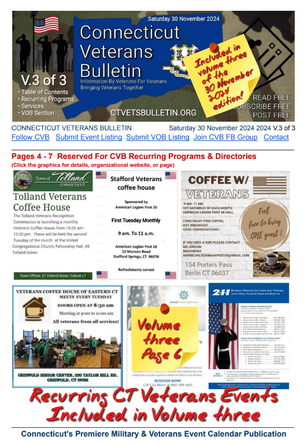 V3 CVB's Weekly Connecticut Veterans Calendar Publication Saturday 30 November 2024 featured page 6