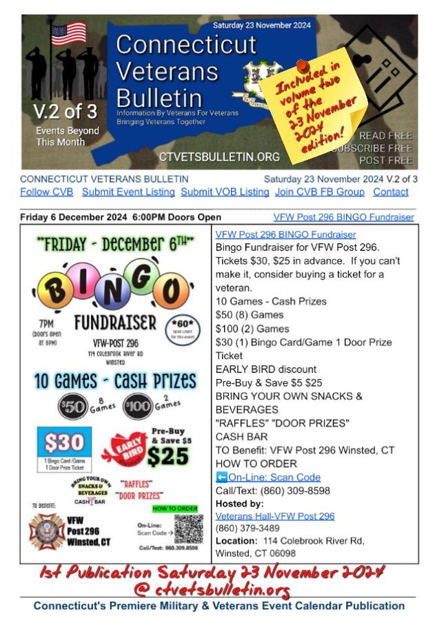 VFW Post 296 BINGO Fundraiser