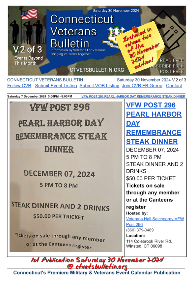 VFW POST 296 PEARL HARBOR DAY REMEMBRANCE STEAK DINNER