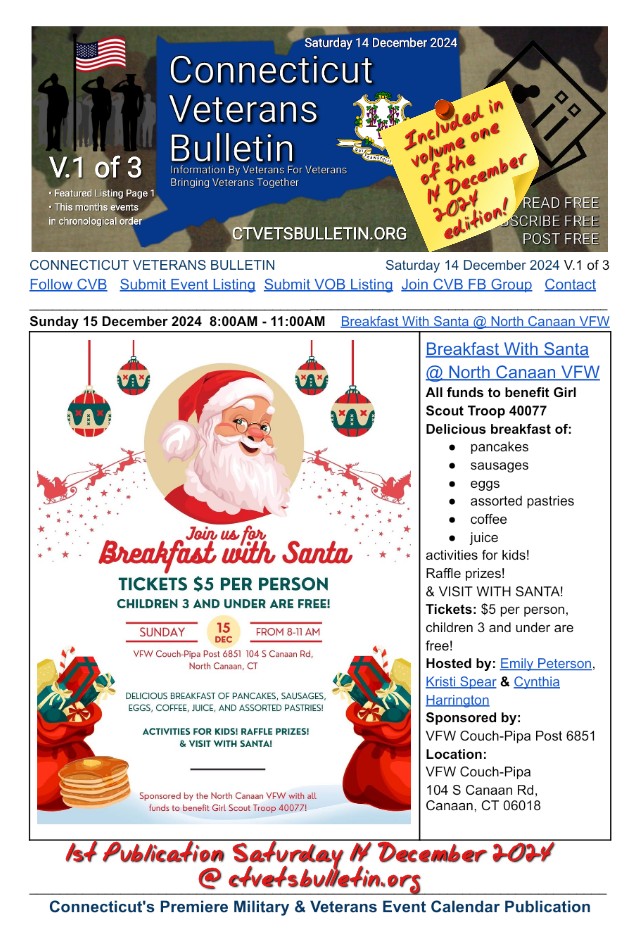Breakfast With Santa @ North Canaan VFW