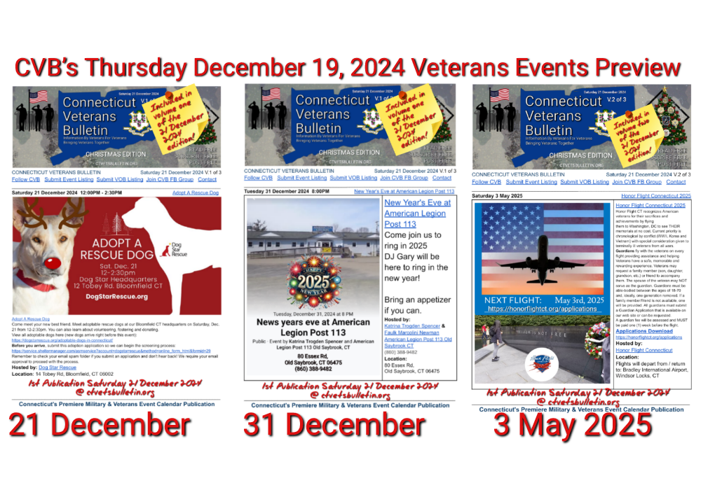 CVB’s Thursday December 19, 2024 Veterans Events Preview Featured Image
