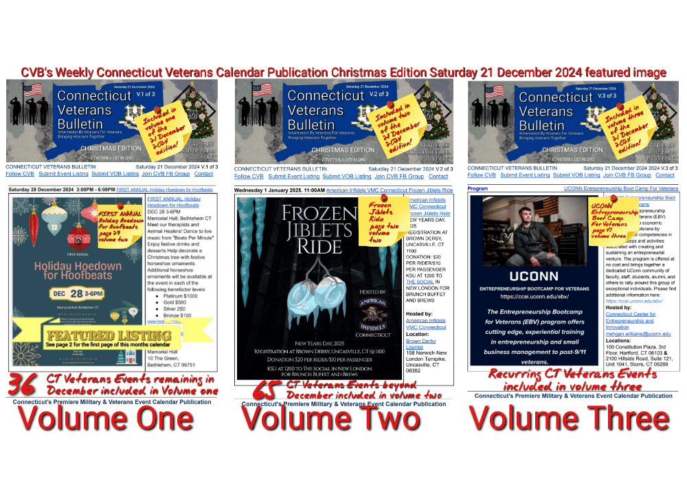 CVB's Weekly Connecticut Veterans Calendar Publication Christmas Edition Saturday 21 December 2024 featured image