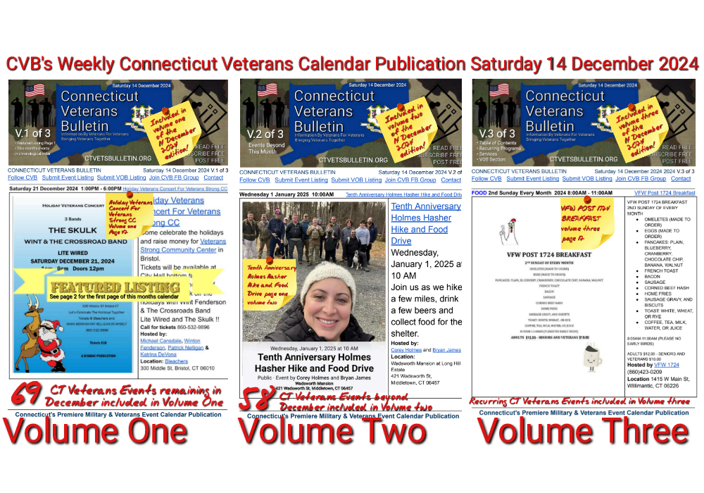 CVB's Weekly Connecticut Veterans Calendar Publication Saturday 14 December 2024 featured image