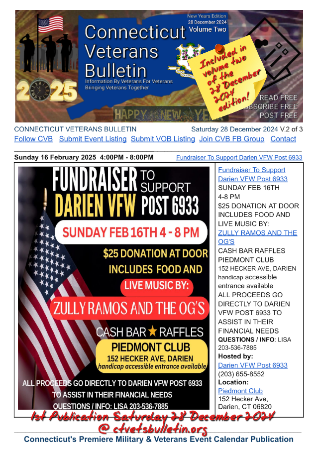 Fundraiser To Support Darien VFW Post 6933