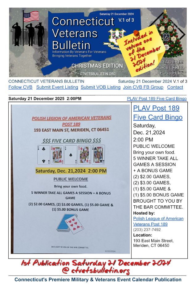 PLAV Post 189 Five Card Bingo