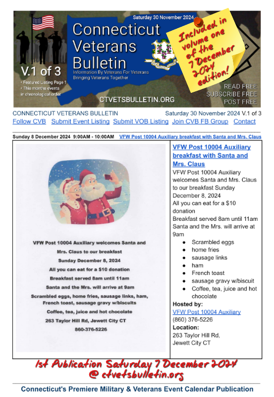 VFW Post 10004 Auxiliary breakfast with Santa and Mrs. Claus