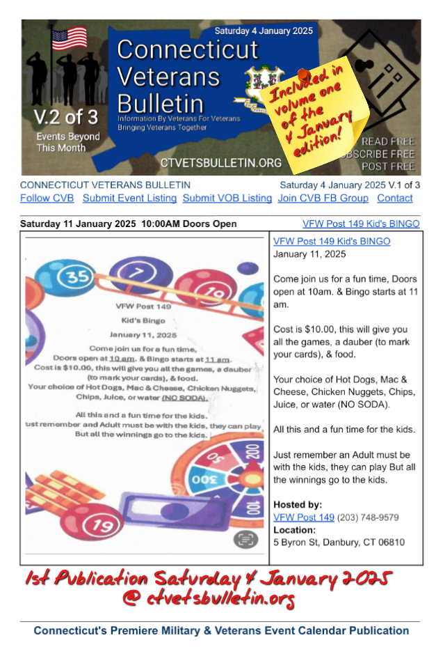 VFW Post 149 Kid's BINGO