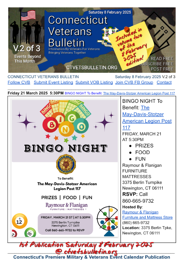 BINGO NIGHT To Benefit: The May-Davis-Stotzer American Legion Post 117