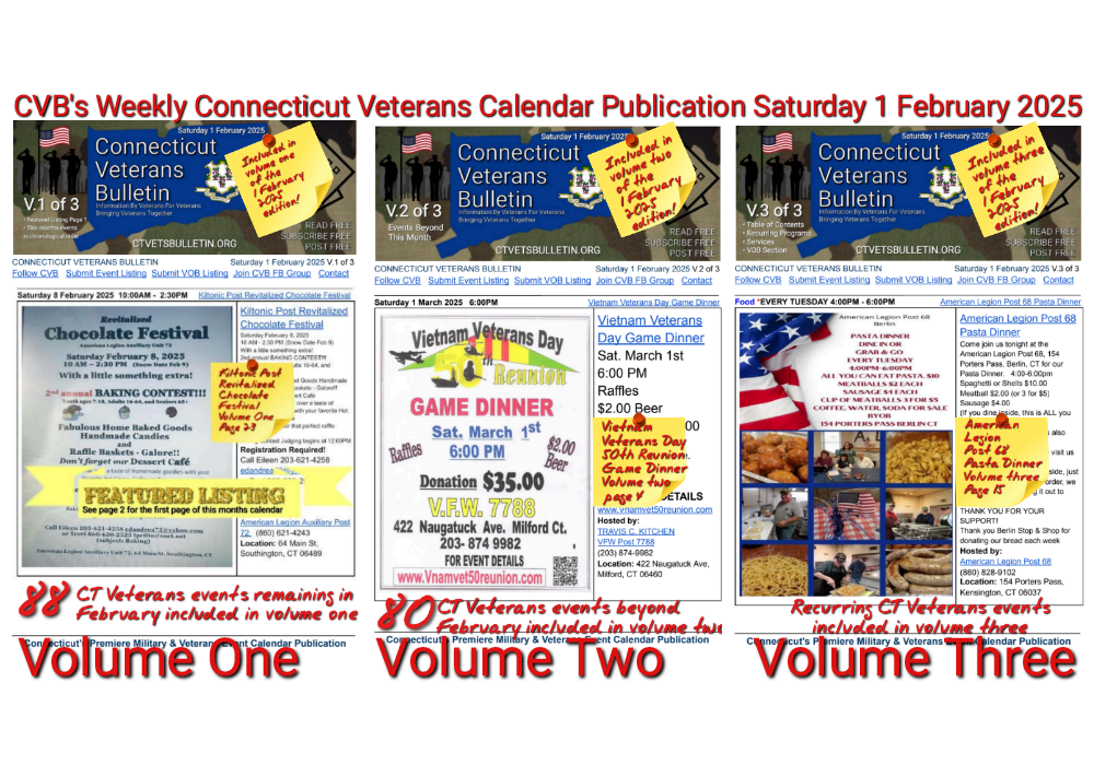 CVB's Weekly Connecticut Veterans Calendar Publication Saturday 1 February 2025
