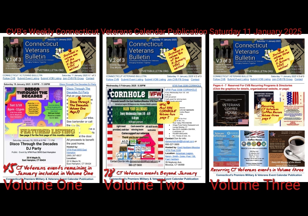 CVB's Weekly Connecticut Veterans Calendar Publication Saturday 11 January 2025