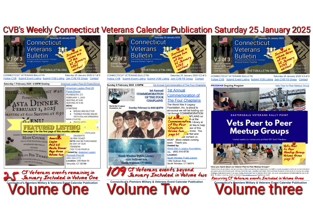 CVB's Weekly Connecticut Veterans Calendar Publication Saturday 25 January 2025