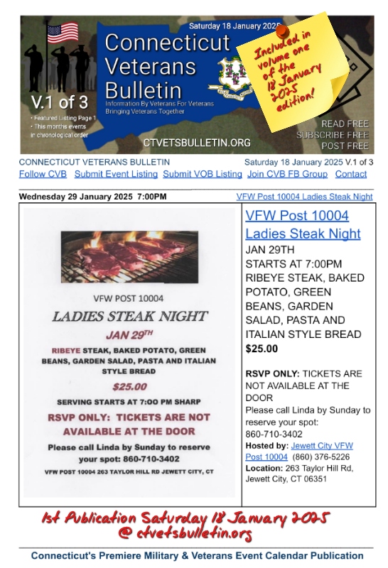 VFW Post 10004 Ladies Steak Night