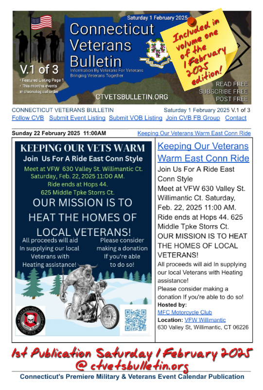 Keeping Our Veterans Warm East Conn Ride