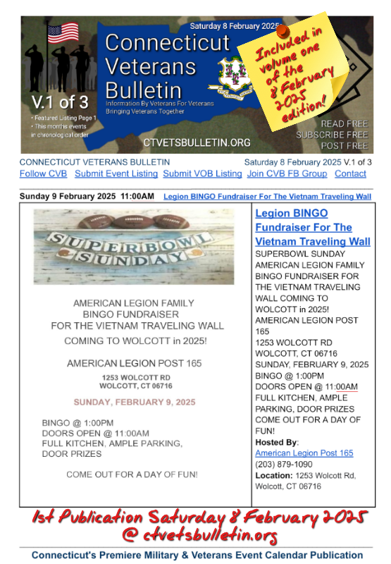 Legion BINGO Fundraiser For The Vietnam Traveling Wall