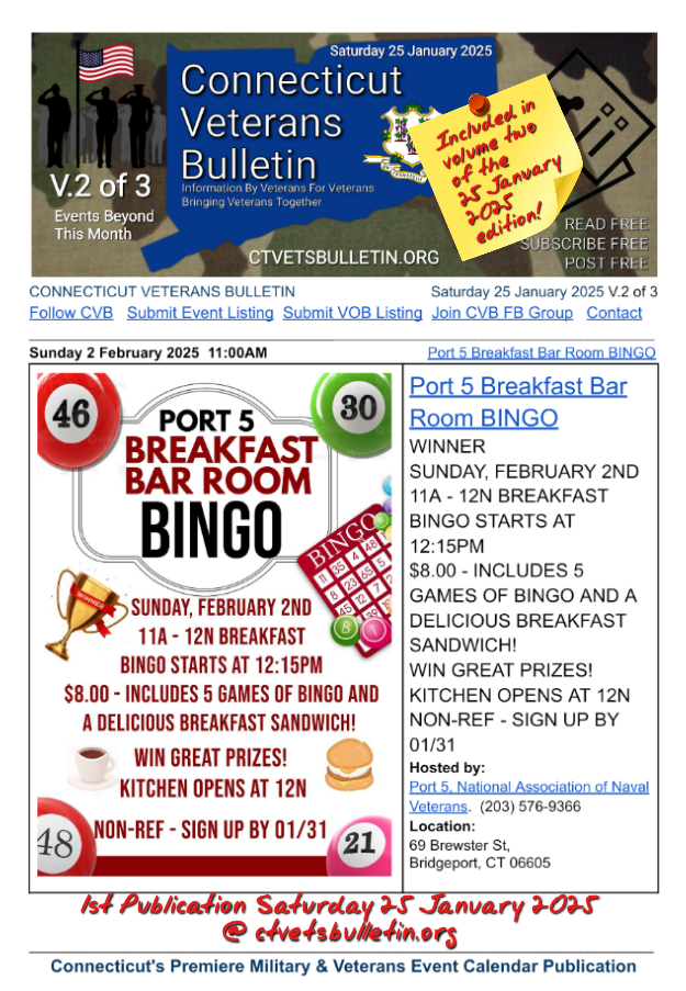 Port 5 Breakfast Bar Room BINGO