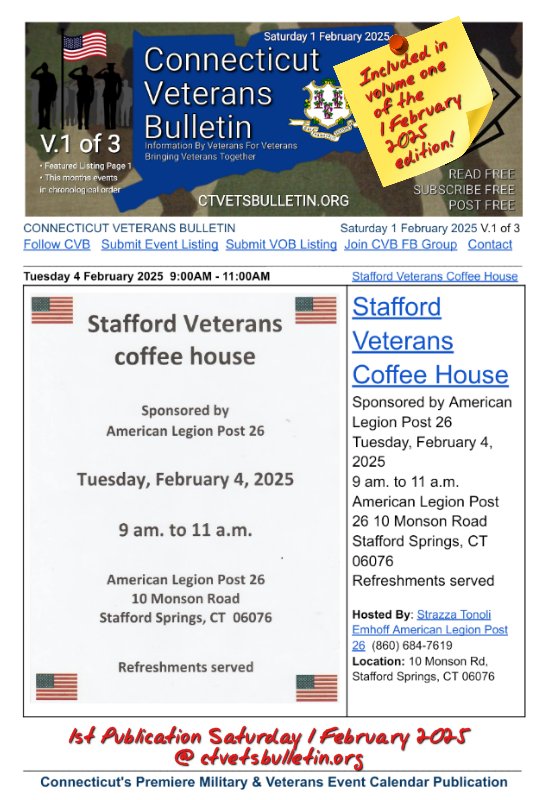 Stafford Veterans Coffee House 4 February 2025