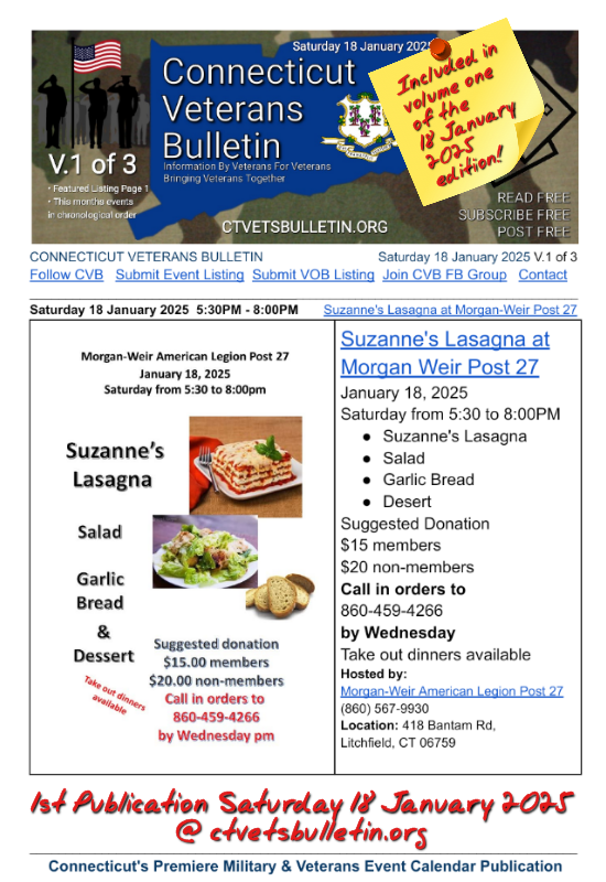 Suzanne's Lasagna at Morgan Weir Post 27