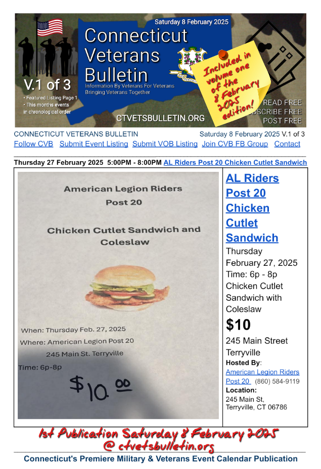 AL Riders Post 20 Chicken Cutlet Sandwich