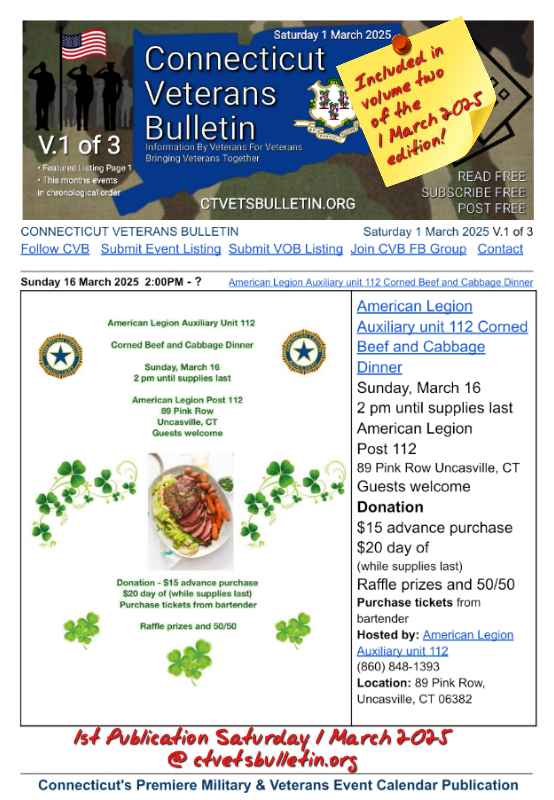 American Legion Auxiliary unit 112 Corned Beef and Cabbage Dinner