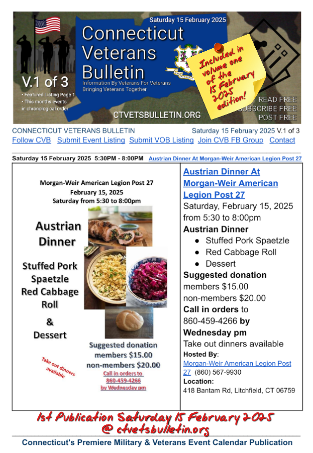 Austrian Dinner At Morgan-Weir American Legion Post 27