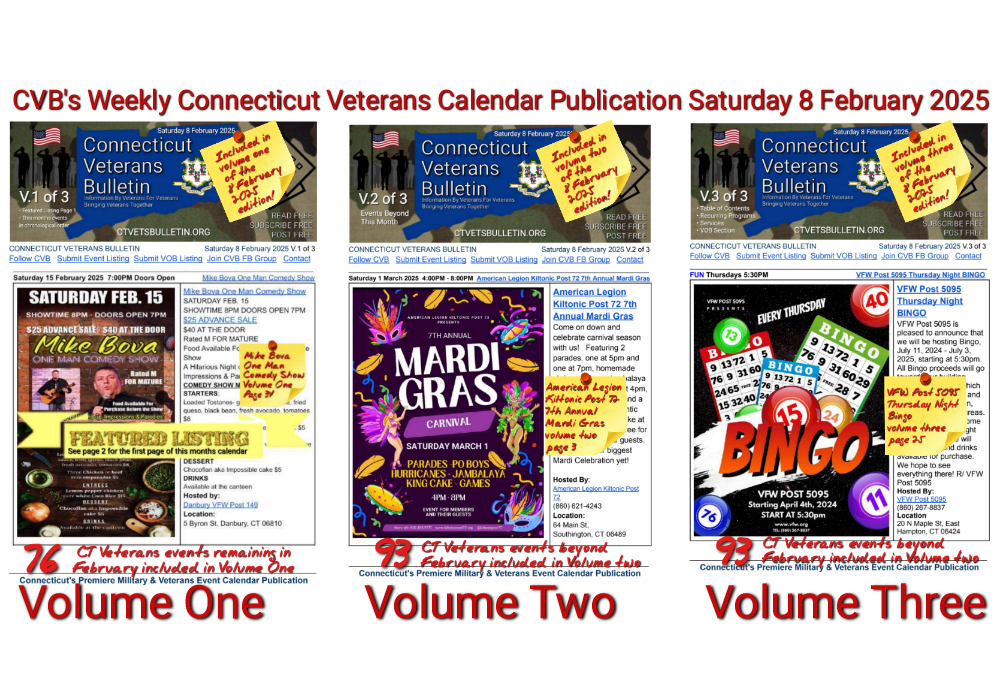 CVB's Weekly Connecticut Veterans Calendar Publication Saturday 8 February 2025