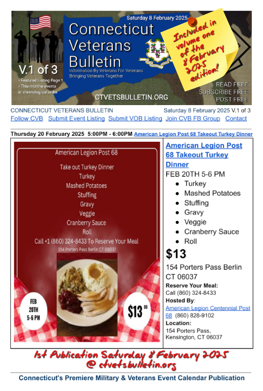 American Legion Post 68 Takeout Turkey Dinner