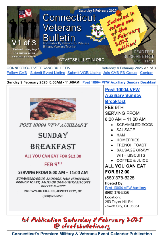 Post 10004 VFW Auxiliary Sunday Breakfast