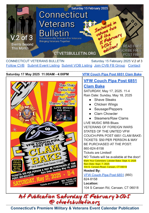 VFW Couch Pipa Post 6851 Clam Bake