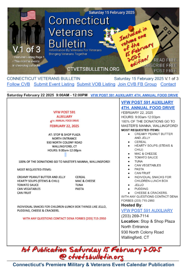 VFW POST 591 AUXILIARY 4TH. ANNUAL FOOD DRIVE