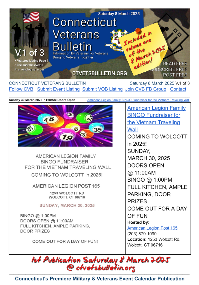 American Legion Family BINGO Fundraiser for the Vietnam Traveling Wall