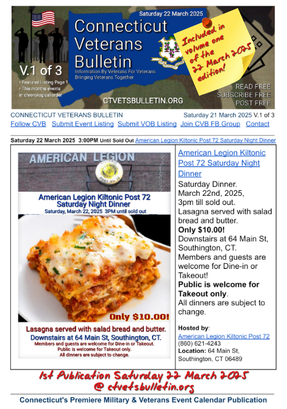 American Legion Kiltonic Post 72 Saturday Night Dinner