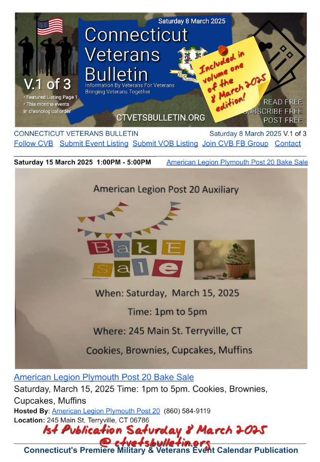 American Legion Plymouth Post 20 Bake Sale